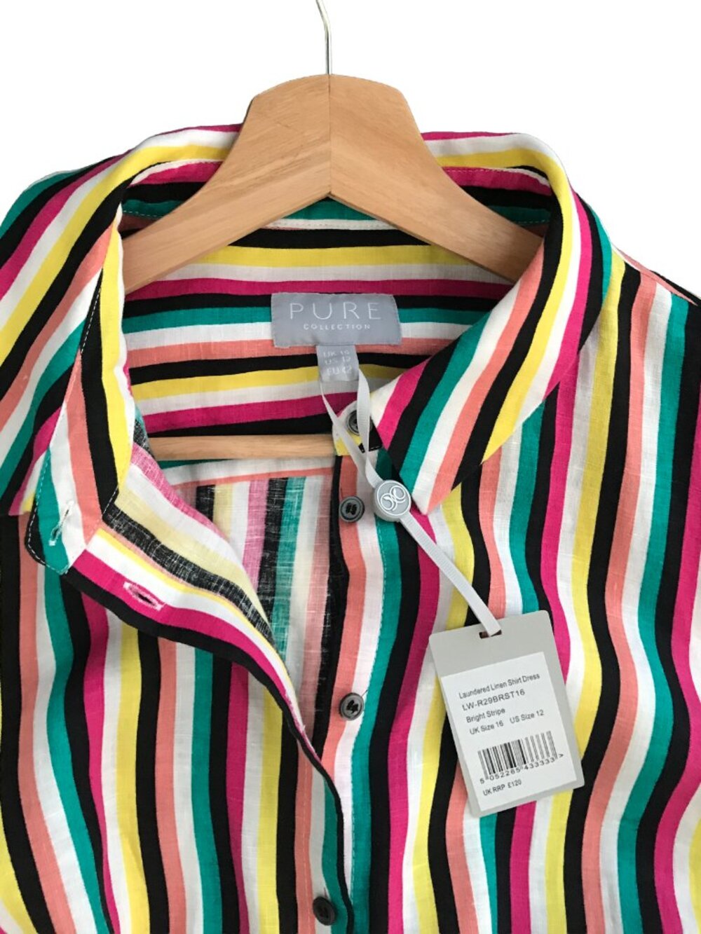 Pure Collection | Laundered Linen Shirt Dress | Bright Stripe | US Sz 12 | £120